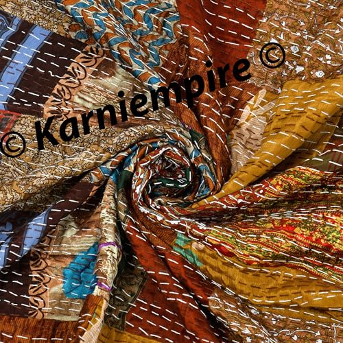 Handmade Kantha Quilt Throw | Vintage Bohemian Patchwork Blanket