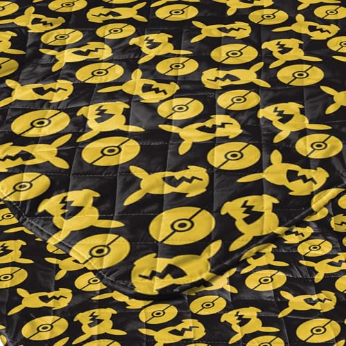 Reversible Twin Quilted Blanket - Pikachu & Pokeball Pattern, 60x90