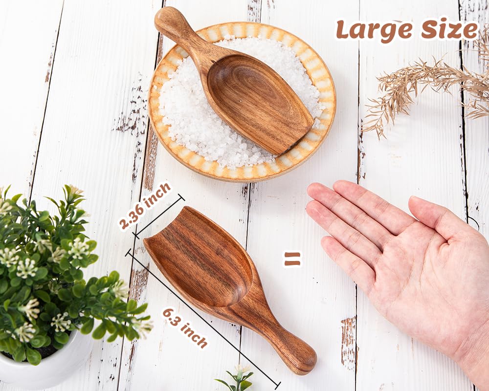 Acacia Coffee Scoop, 4pcs Large Wood Scoops for Coffee Beans, Big Wooden Scoops Shovel for Big Jars Canisters Ground Coffee, Sugar, Salt