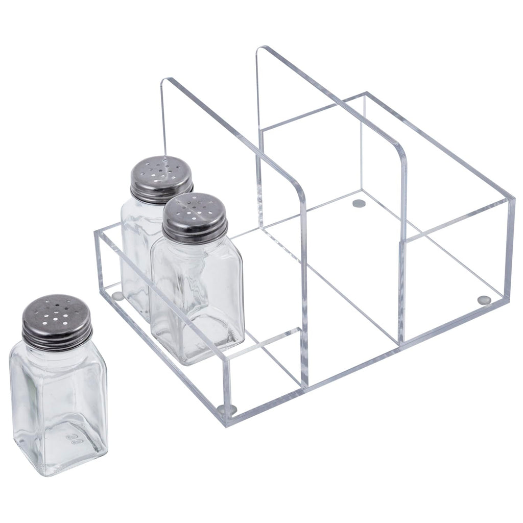 MyGift 2-in-1 Acrylic Napkin Holder with Salt and Pepper Shakers, Metal Vintage Scrollwork Dinner Table Paper Towel Condiment Holder with Rustic Solid Wood Base (Premium Clear Acrylic)