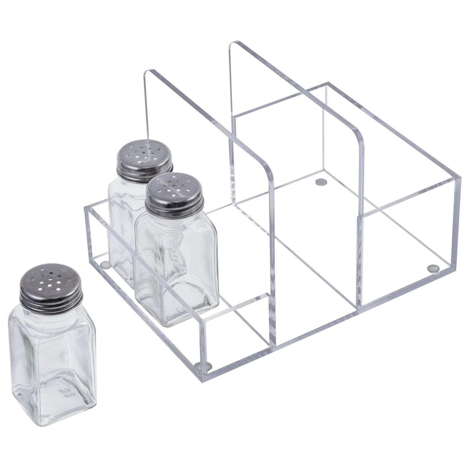 MyGift 2-in-1 Acrylic Napkin Holder with Salt and Pepper Shakers, Metal Vintage Scrollwork Dinner Table Paper Towel Condiment Holder with Rustic Solid Wood Base (Premium Clear Acrylic)