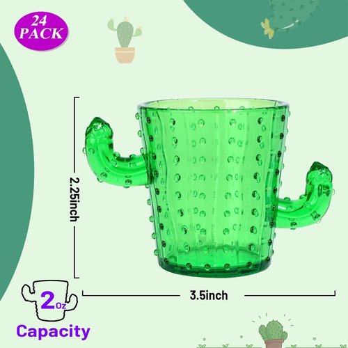 ZZYFGH Plastic Cactus Shot Glasses(Set of 24), 2 Oz Green Cute Cactus Tequila Glasses for Western, Bachelorette, Cinco de Mayo, Tequila, Fiesta Themed Party Supplies