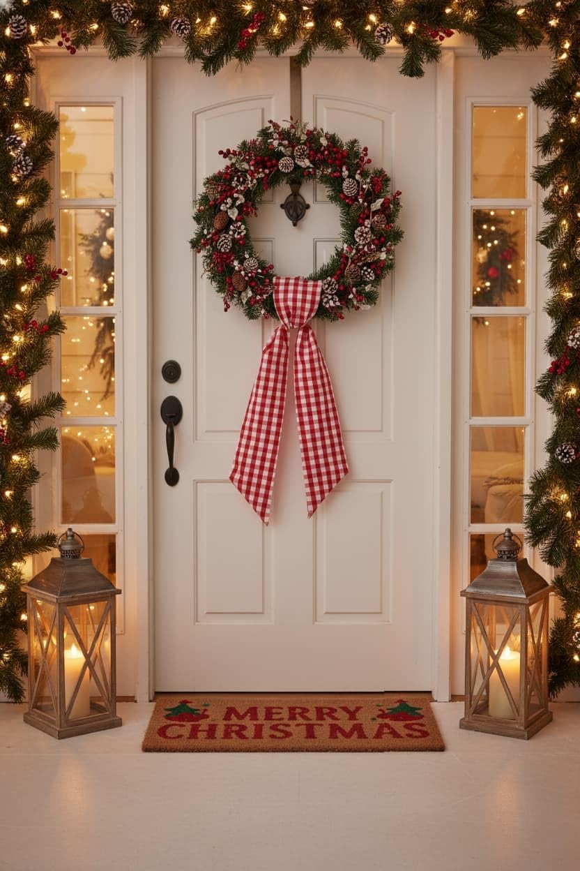 Regine Switzerland Red & White Plaid Wreath - Festive Front Door Decoration for Holidays & Events