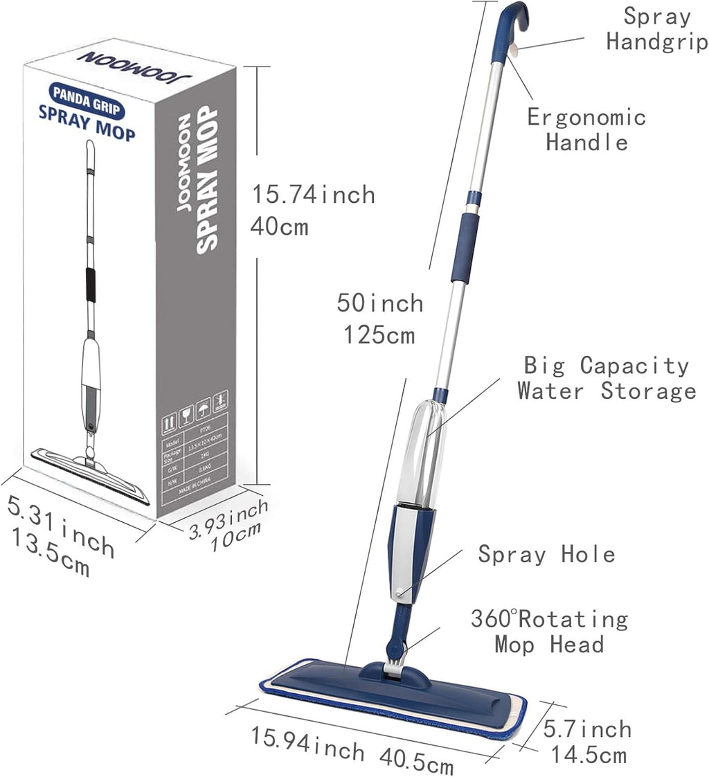 Skiennix Wet Spray Mop - 14 oz Refillable Bottle with 3 Washable Microfiber Pads | Ideal for Hardwood & Tile Floors