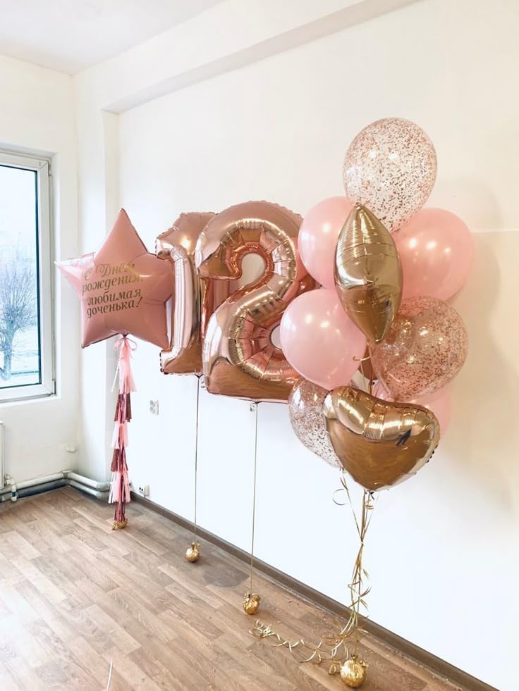Skiennix 40-Inch Rose Gold Number Balloons - Perfect for 2nd, 12th, 21st Birthday Celebrations & Weddings