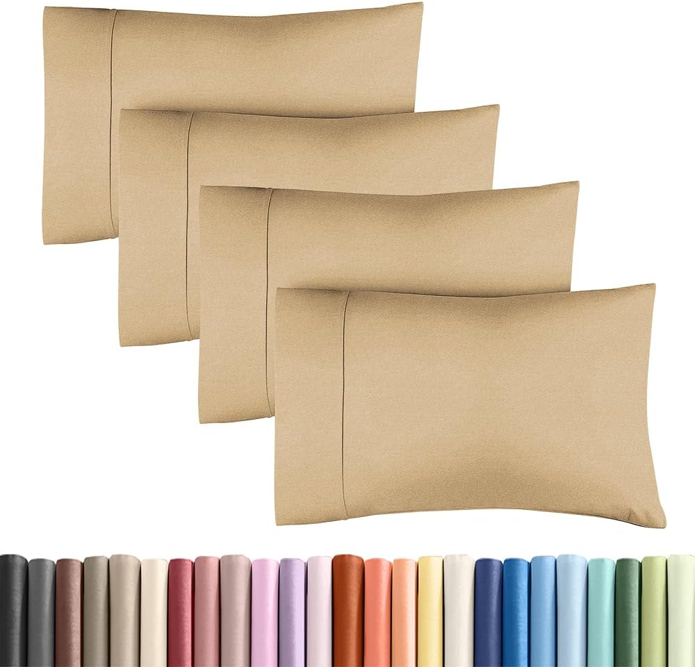 Skiennix Standard Pillow Cases Set of 4 - Ultra Soft Hotel Quality Covers - Machine Washable - Heathered Tan
