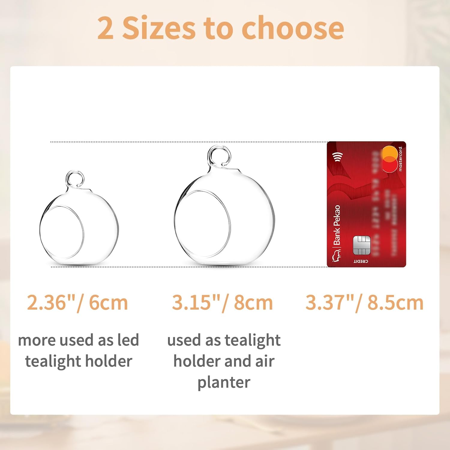 Skiennix 12 Pcs Hanging Glass Tealight Holders - 3.15" Globe Terrariums for Indoor/Outdoor Decor