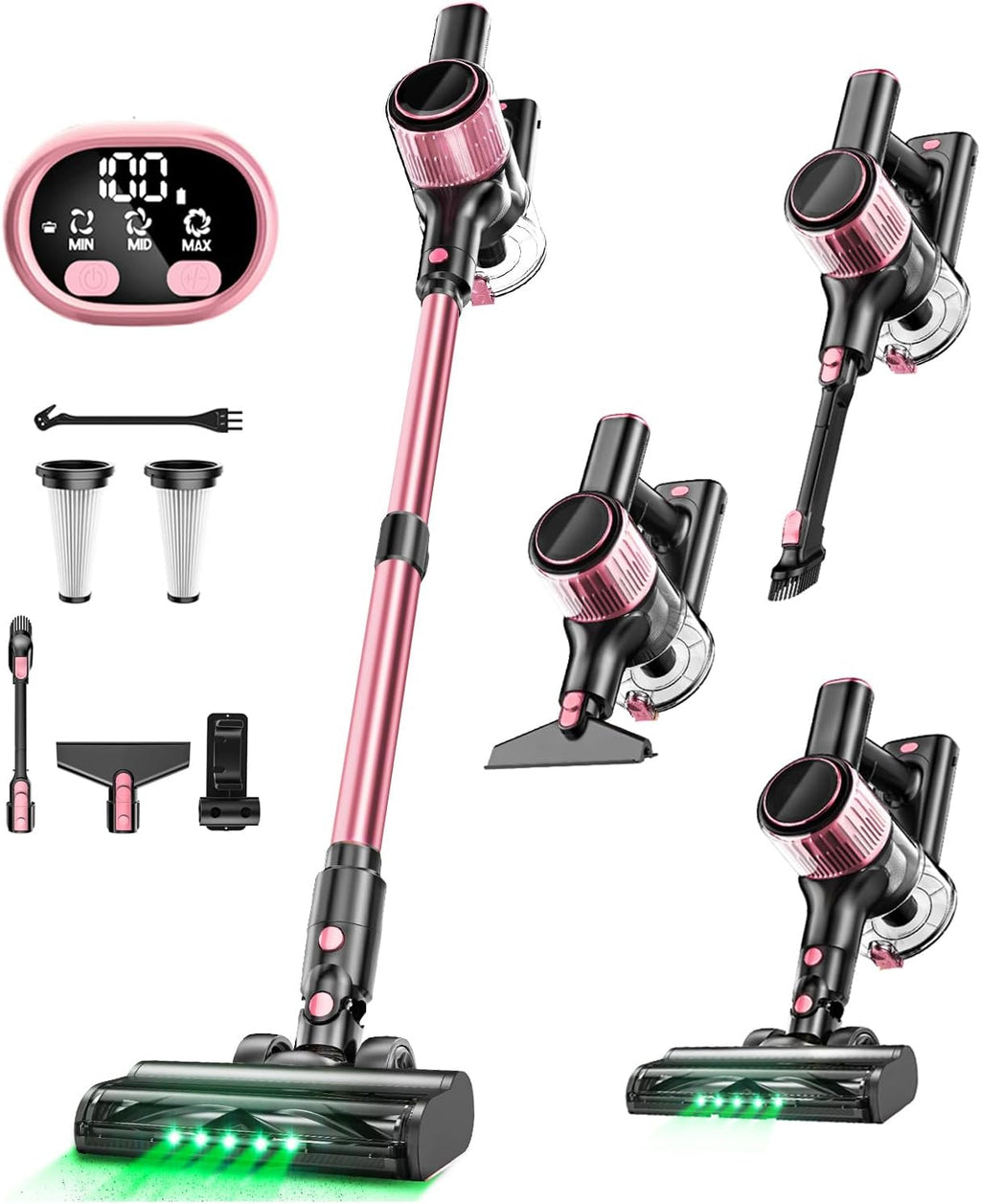 VICEASE Cordless Vacuum Cleaner - 8-in-1 Powerful Suction with LED Display & 45 Min Battery Life | Pink