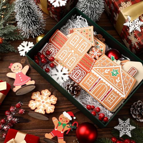 Threehoney 32 Inch Wooden Gingerbread House Christmas Village - Farmhouse Tabletop Decor with Man & Snowflake Signs