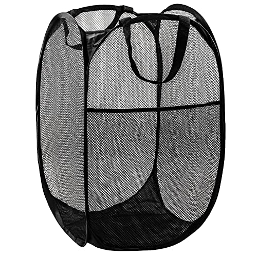 70L Pop Up Laundry Hamper, Collapsible Mesh Basket with Side Pocket