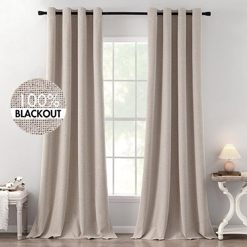MIULEE Blackout Thermal Insulated Curtains - Linen Texture Grommet Draperies, 52x120 Inch, Khaki | Room Darkening for Bedroom & Living Room