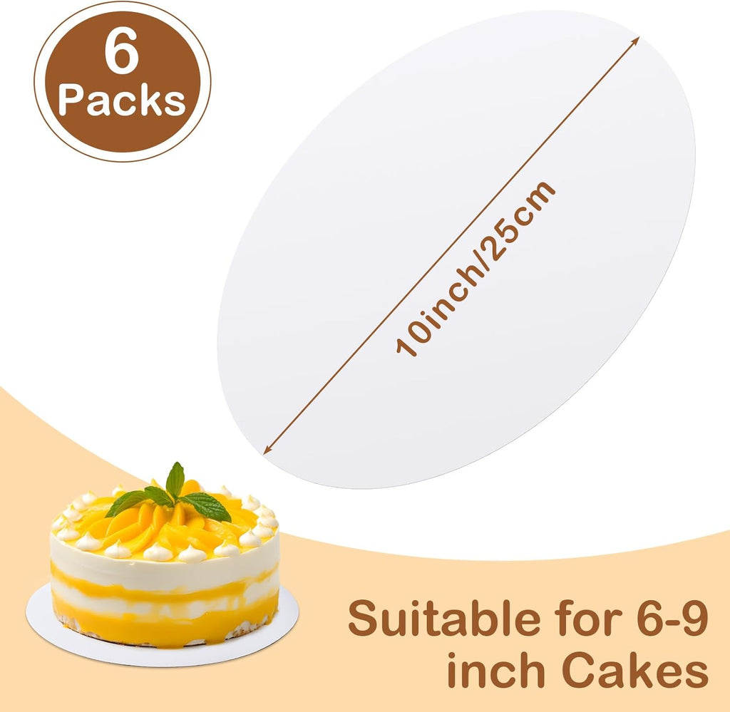 6 Pcs White Cake Boards by [Brand Name] - 10 Inch Round, Waterproof & Oil-Proof for Weddings, Birthdays, Desserts