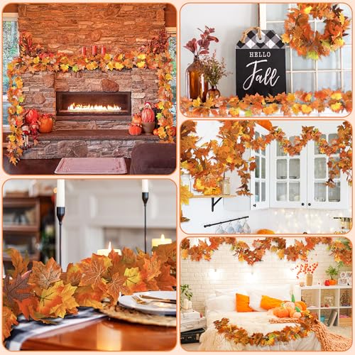 Artificial Fall Maple Leaf Garland - 2 Pack 11.8ft Autumn Decor with Hooks