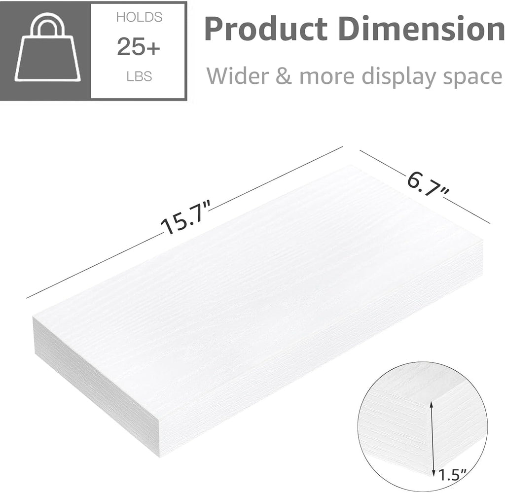 QEEIG Floating Shelves - Stylish Wall Storage for Bathroom, Bedroom & Kitchen - 16 Inch Set of 3, White