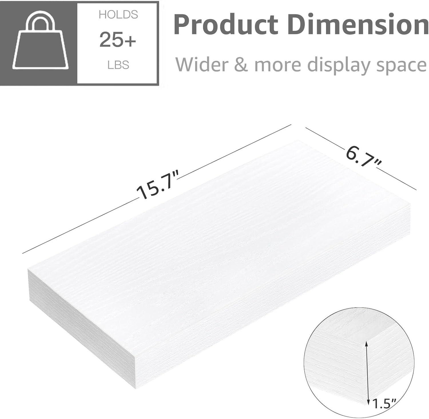 QEEIG Floating Shelves - Stylish Wall Storage for Bathroom, Bedroom & Kitchen - 16 Inch Set of 3, White