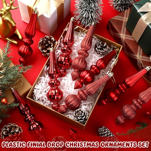 Soulchen Red Finial Drop Christmas Ornaments Set - 7 Inch Holiday Decor