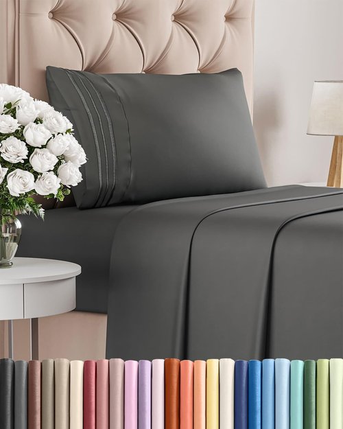 Comfy Twin Size 3 Piece Sheet Set by [Brand Name] - Breathable Cooling Bed Sheets | Ultra-Soft, Deep Pockets, Wrinkle-Free - Charcoal