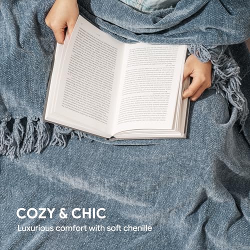 Chenille Throw Blanket 50x60, Soft Lightweight Knit with Fringe Tassels