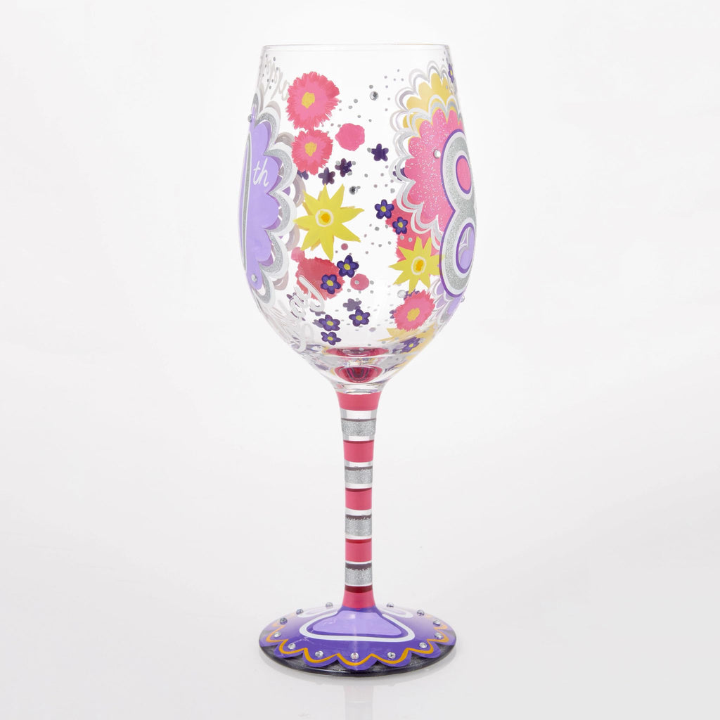 Enesco Lolita Happy 80th Birthday Hand-Painted Artisan Wine Glass, 15 Ounce, Multicolor