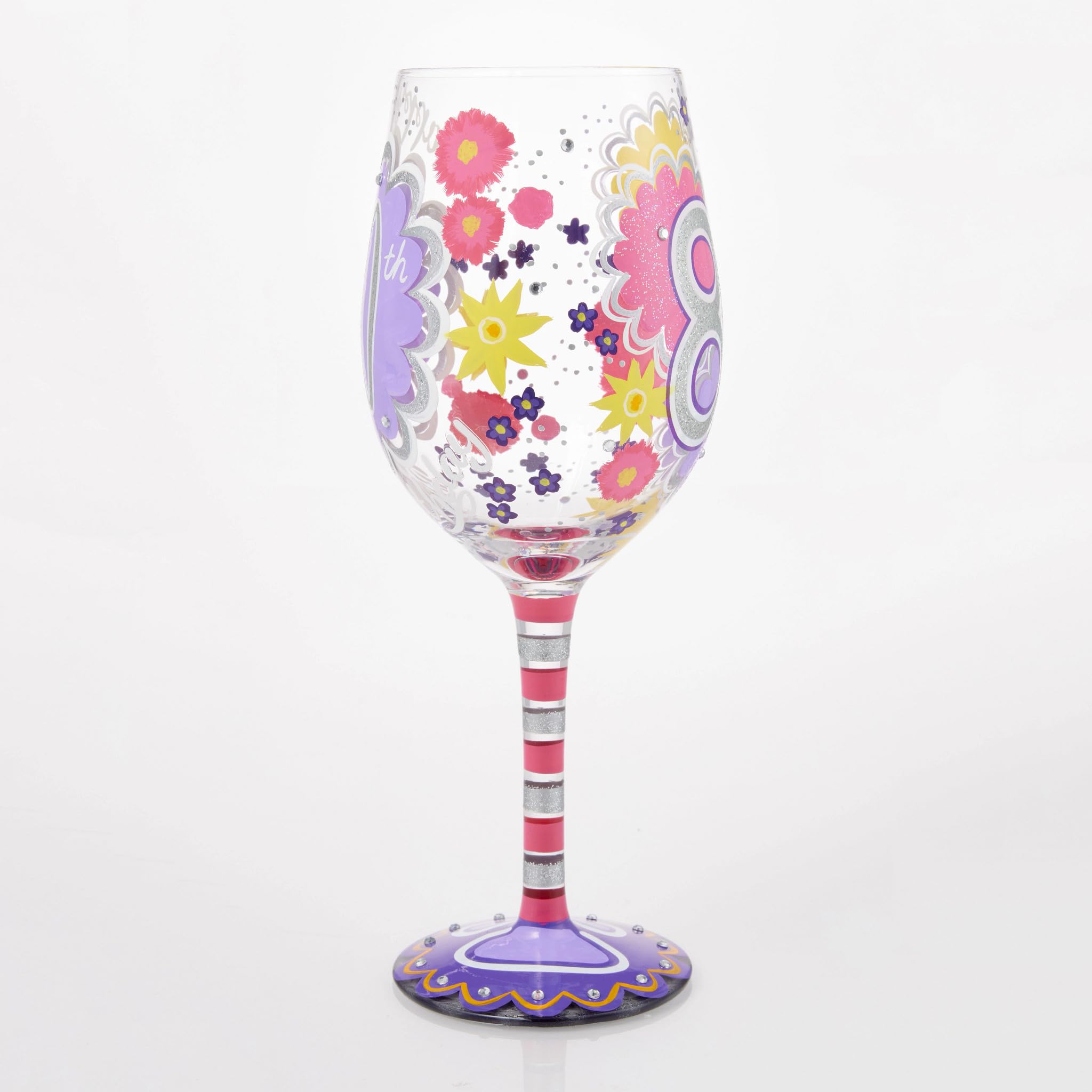 Enesco Lolita Happy 80th Birthday Hand-Painted Artisan Wine Glass, 15 Ounce, Multicolor