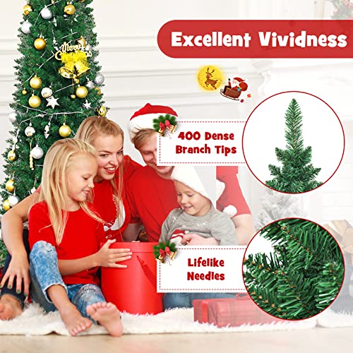 6ft Slim Pencil Artificial Christmas Tree with Metal Stand, Unlit Green