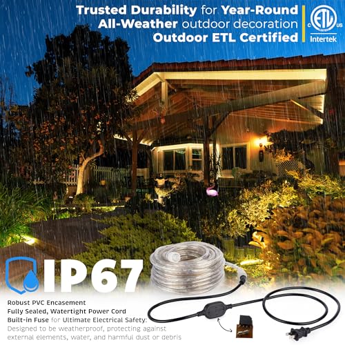 10ft LED Rope Lights, Waterproof Outdoor Flexible Lighting for Garden Patio