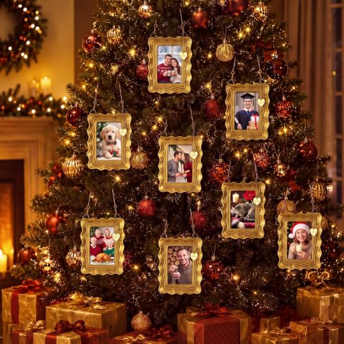 Gold Vintage Christmas Picture Frame Ornaments, 4-Pack 2x3 in - Resin