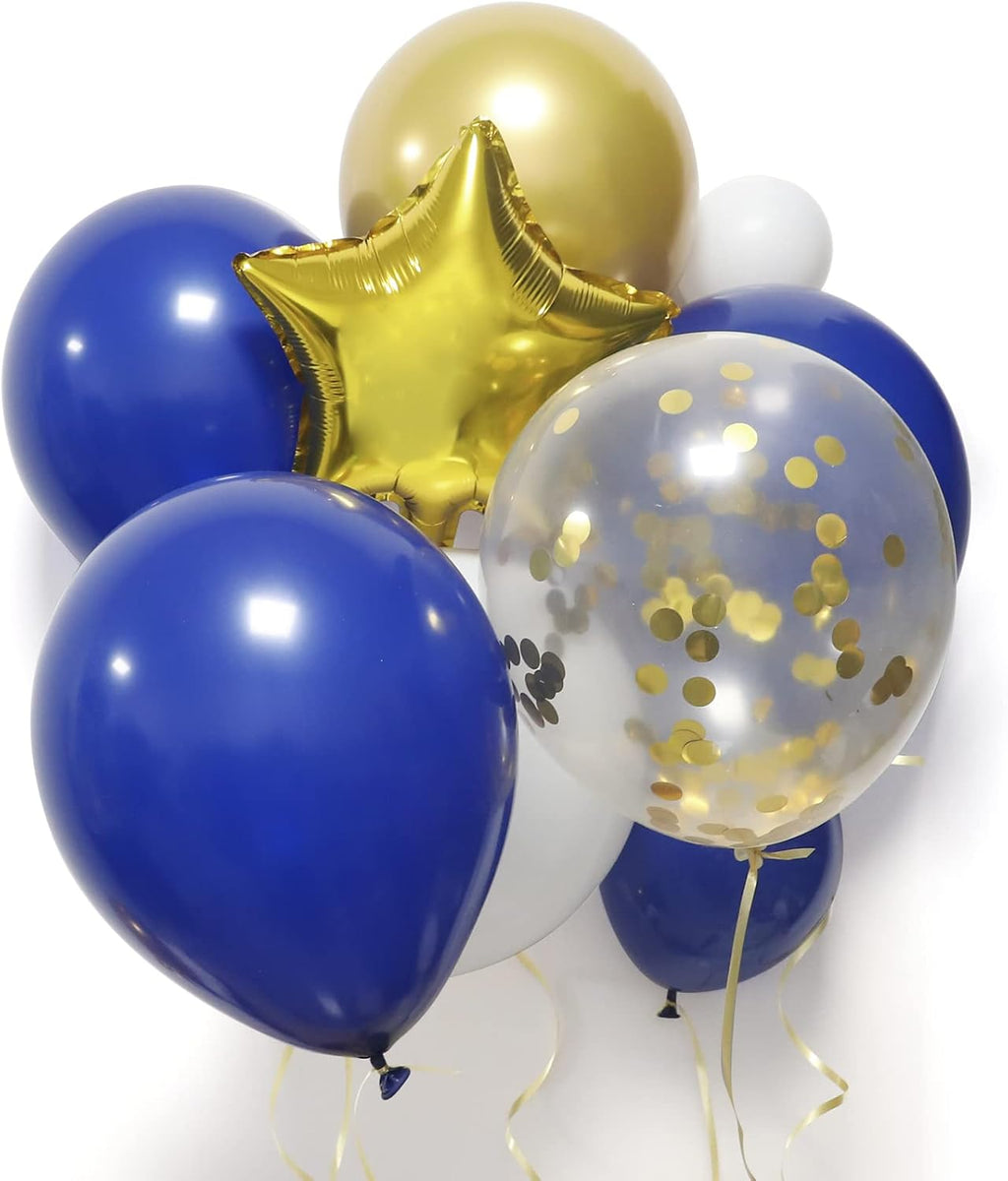 RUBFAC Royal Blue Gold Balloon Garland Arch Kit - Metallic & Star Foil Balloons for Graduation & Parties