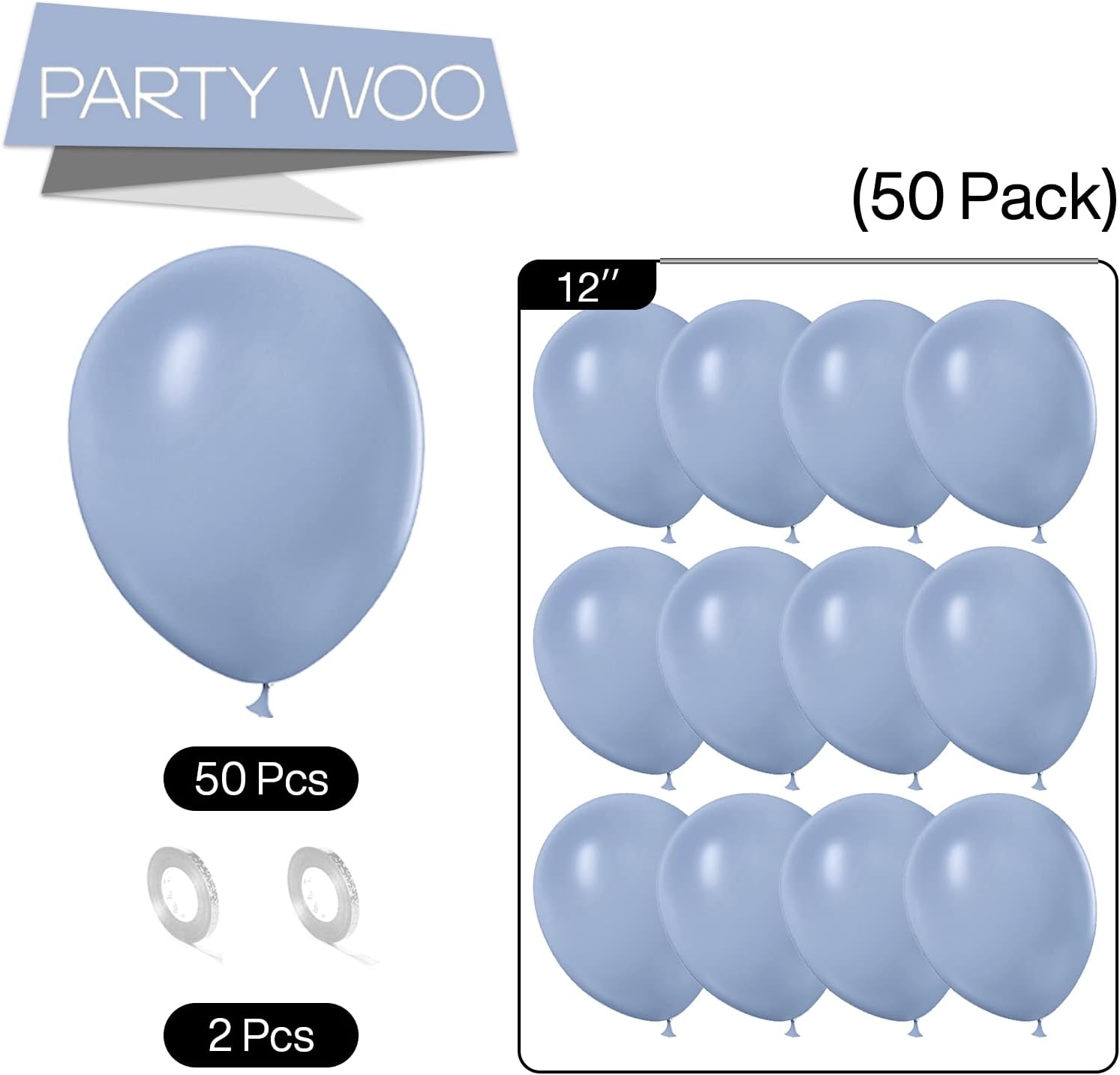PartyWoo Dusty Blue Balloons - 50pcs 12 Inch Latex Helium Balloons for Baby Showers & Celebrations