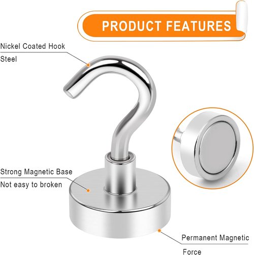 MIKEDE Heavy Duty Black Magnetic Hooks - 30LB Neodymium Strength for Outdoor & Indoor Use | 35-Pack