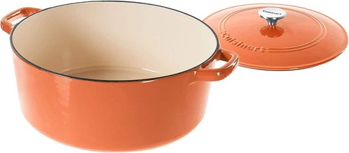 Cuisinart Enameled Cast Iron Round Casserole - 7-Quart in Terracotta Orange for Versatile Cooking