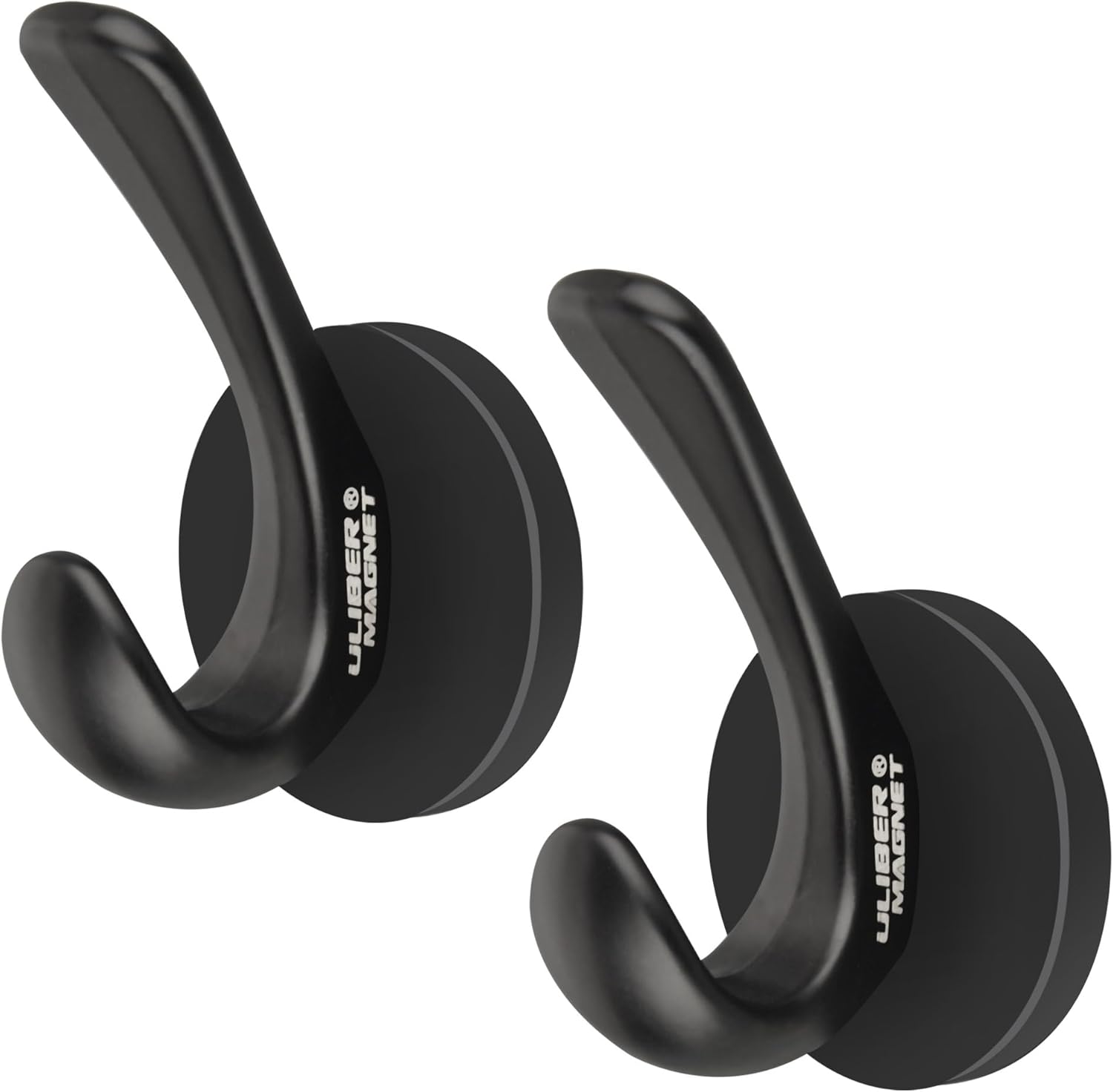 ULIBERMAGNET Strong Magnetic Coat Hooks - Heavy Duty Double Hooks for Coats, Towels & Keys | Black, 2 Pack