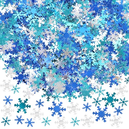 FOIMAS Blue and Silver Snowflake Confetti - 3.5oz Metallic Foil Sequins for Christmas & Winter Party Decor