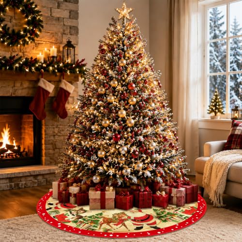 Retro Christmas Tree Skirt 36 Inch for Holiday Home Decor - FARMNALL