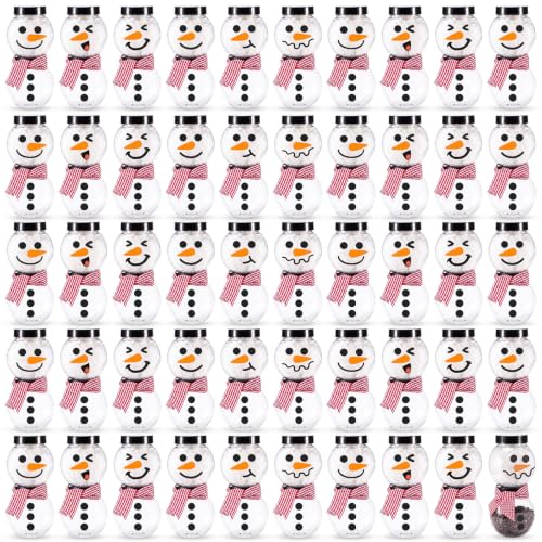 Jingmore 100 Pcs Christmas Snowman Candy Jars with Lids and 10m Red White Gingham Ribbon - Red/White