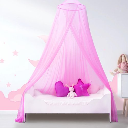 South to East Pink Bed Canopy for Girls, Princess Bed Canopy for Kids Room, Mosquito Net Canopy Girls Beds, Fire Retardant Fabric