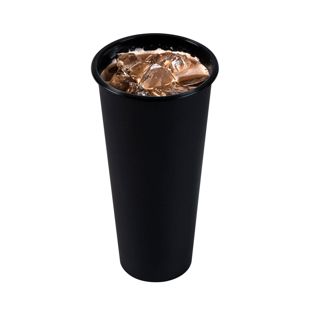 Restaurantware-Bev Tek 24 Ounce Plastic Cups, 100 Disposable Drink Cups - Lids Sold Separately, Serve Hot or Cold Beverages, Black Plastic Party Cup, For Stadiums or Weddings,