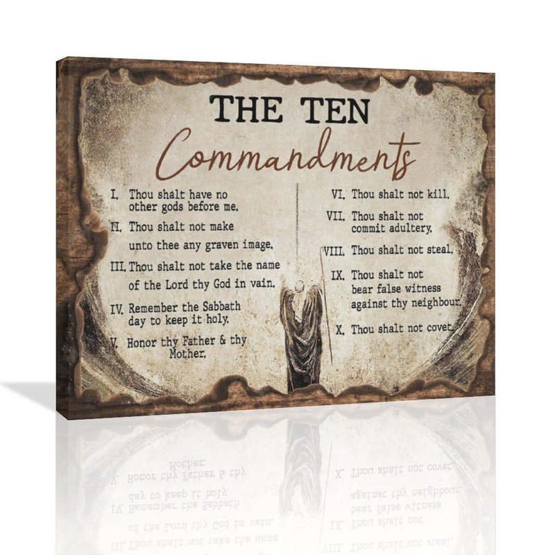 The Ten Commandments Wall Art 10 Commandments Christian Bible Verse Religion Scripture Pictures Wall Decor Canvas Painting Prints Artwork Framed for Church Living Room Bedroom Office 24"x20"