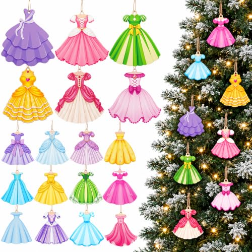 36 Pcs Princess Dress Christmas Tree Ornaments - Wooden Princess Ornaments Set