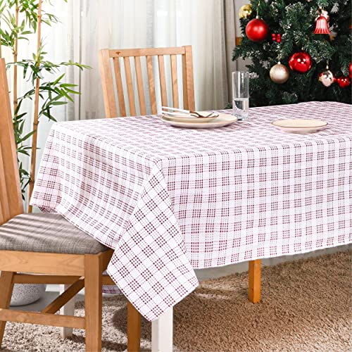 Folkulture Red Christmas Tablecloth 60 x 72 Inches with Season Stripe Pattern, Cotton Rustic Decor