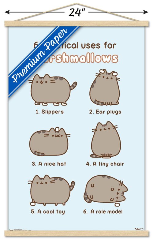 Trends International Pusheen - Marshmallow Wall Poster, 22.375" x 34", Premium Print and Beechwood Hanger Bundle