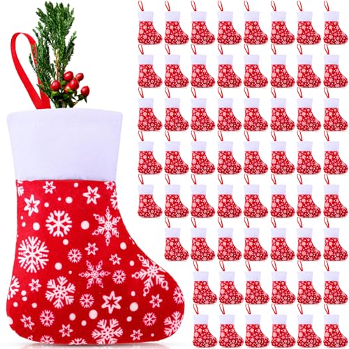 Hoosige Red Mini Christmas Stockings Bulk 6.7in for Holiday Decor, Pack of 60