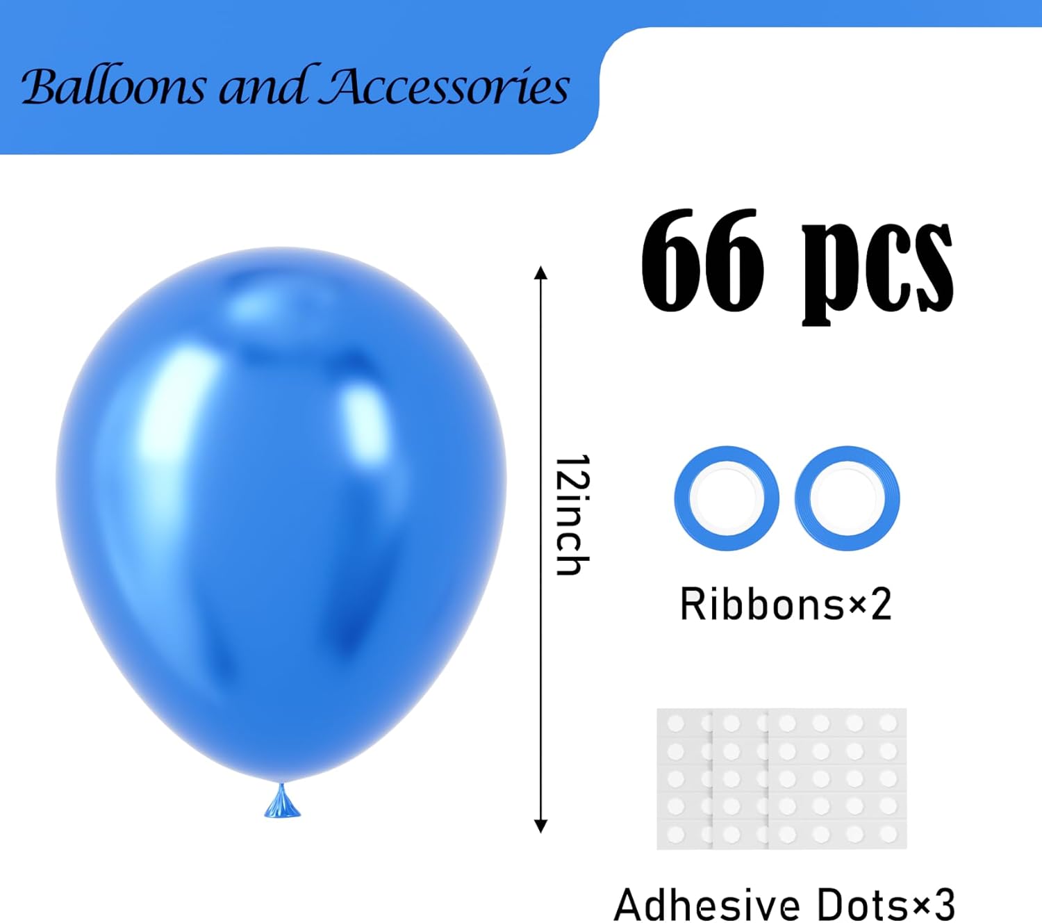 Voircoloria Metallic Blue Balloons - 12-Inch Chrome Blue Latex | 66-Pack for Parties & Celebrations