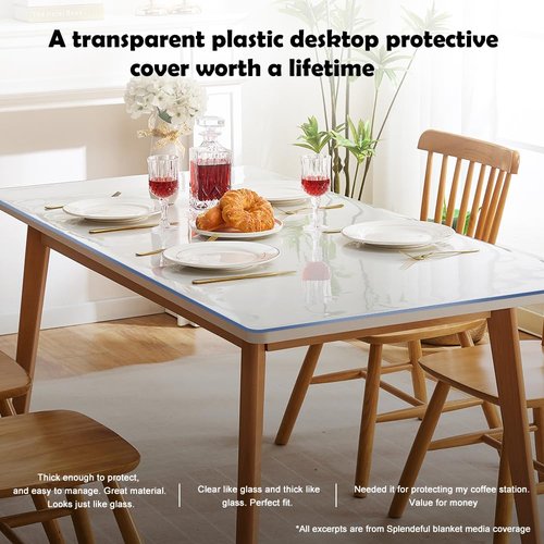 38x63 Inches Rectangular Crystal PVC Dinner Kitchen Table Cover Protector Transparent Plastic Desk Protector Desk Mat Vinyl Table Cloth Writing Meeting Desk Bar Contertop Cover Pad Easy Clean Non-slip