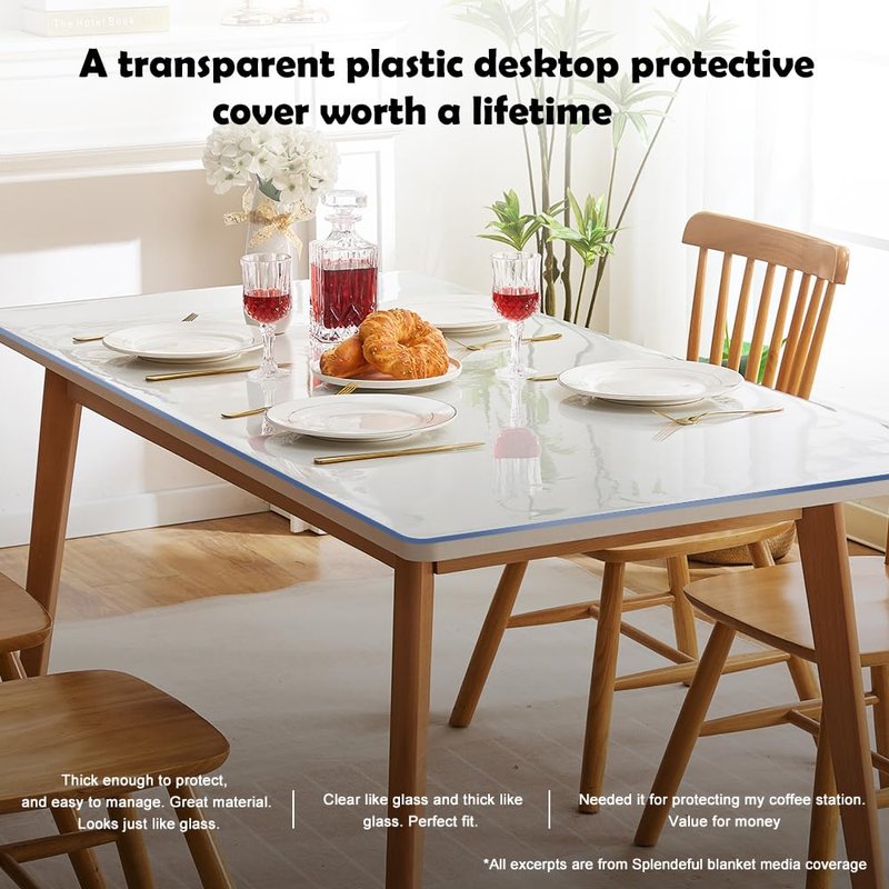 Transparent Vinyl Desk Cover Protector Clear Office Compurte Writing Desk Mat Crytal Plastic Dining Living Room Table Protector PVC Table Pads Anti Scratch Waterproof Non-Slip 14x55 Inch 1.5mm Thick