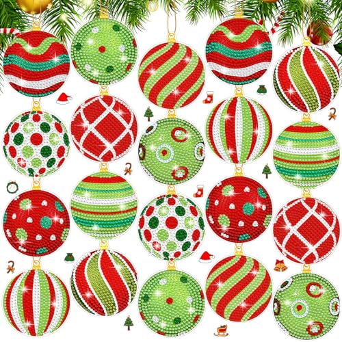 20 Pcs DIY Christmas Diamond Painting Ornament Kit - 5D Holiday Decor Craft