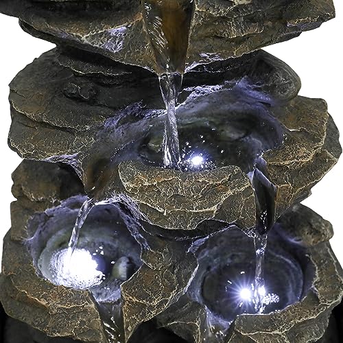 15.7" Tabletop Water Fountain with LED Lights - 5-Tier Indoor Rock Waterfall