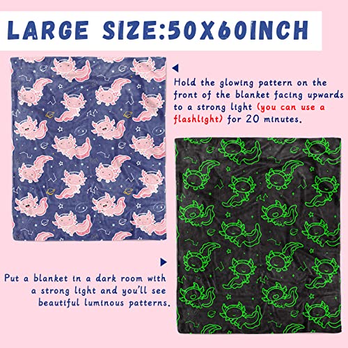 GEULAY Pink Axolotl Throw Blanket 50x60 in – Glow-in-the-Dark Kids/Teens Gift