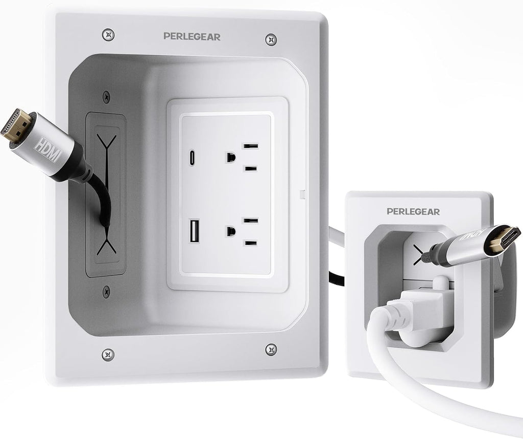 Perlegear In-Wall Cable Management Kit - USB & Type C Ports for Wall-Mounted TVs | Includes Drill Templates & Dust Bags