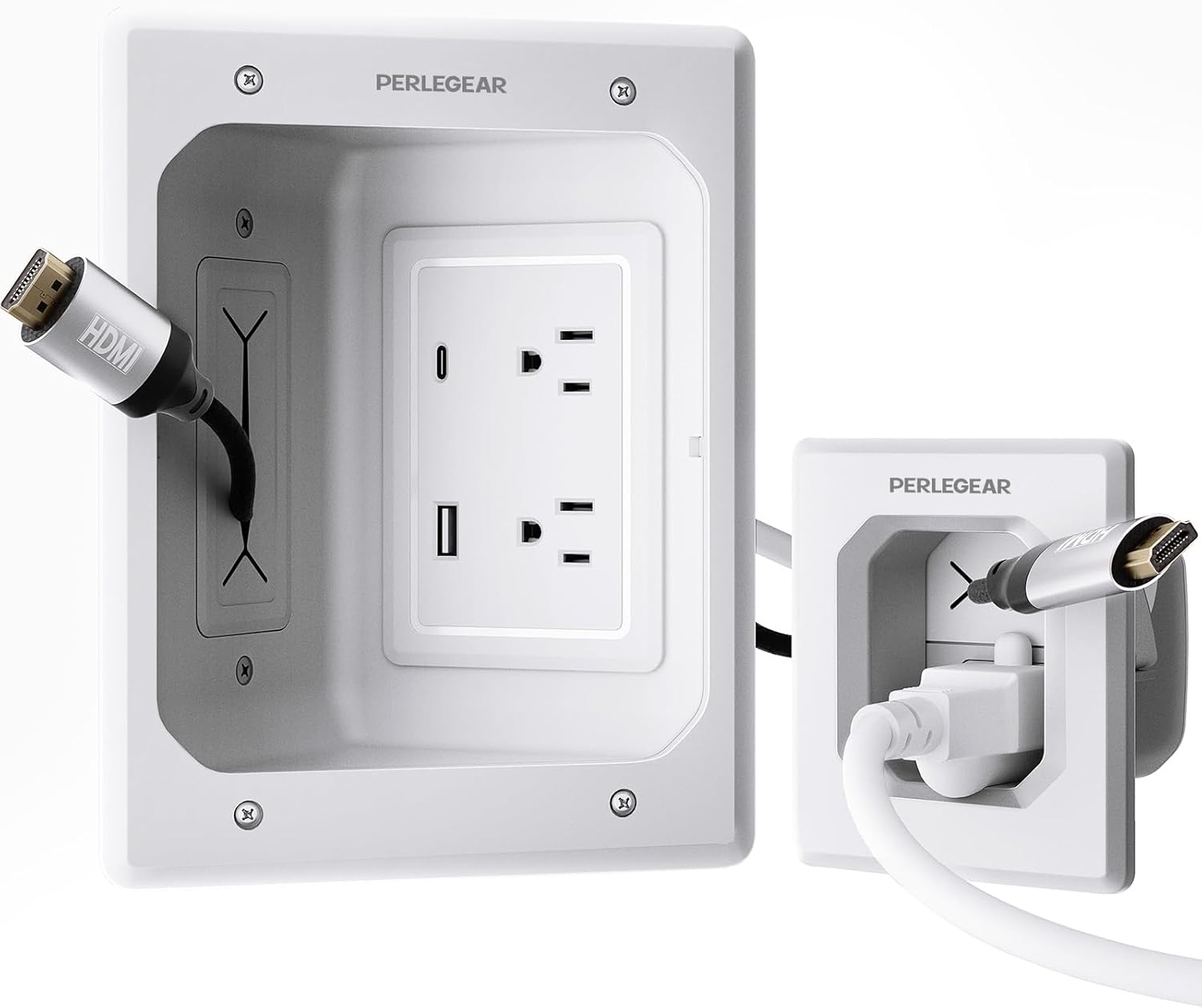 Perlegear In-Wall Cable Management Kit - USB & Type C Ports for Wall-Mounted TVs | Includes Drill Templates & Dust Bags